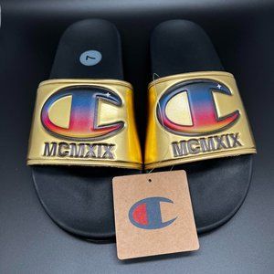 NWT: Champion MCMXIX Gold Metallic Slides - Unisex